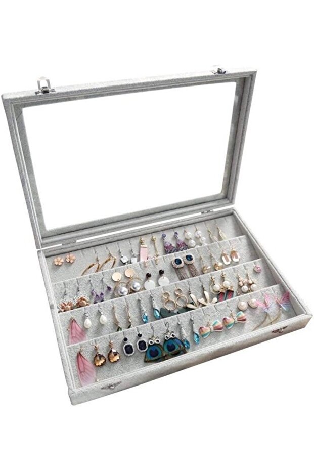 Earring storage box 40-pair velvet transparent lockable dustproof.