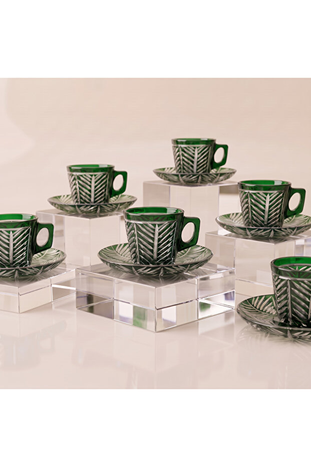 Crystal Cut Decor Glass Cup Set / Double Coffee - Tea Set