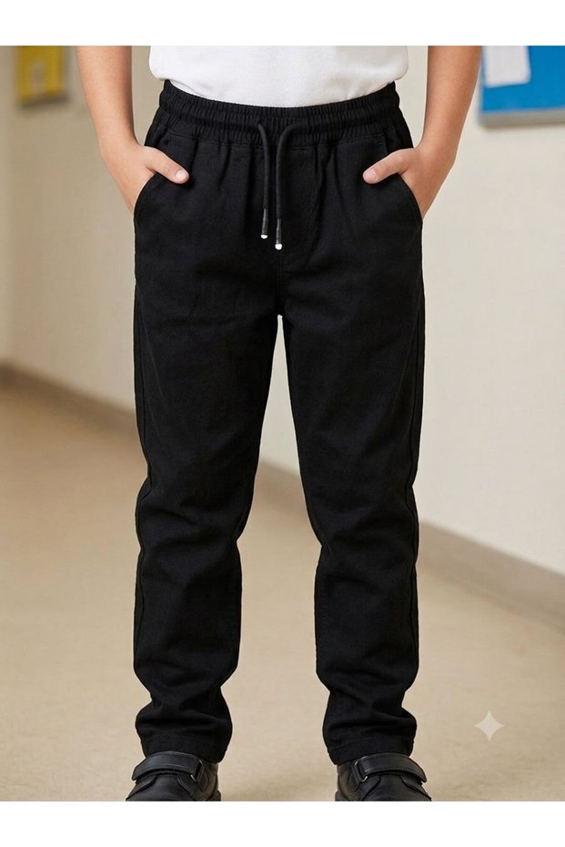 Boys/Girls Gabardine Fabric School Trousers with Elastic Waist