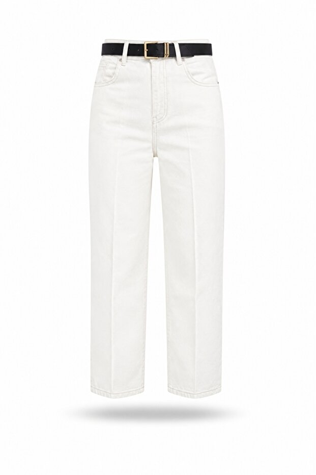 Ecru Belted Baggy Jean 3010
