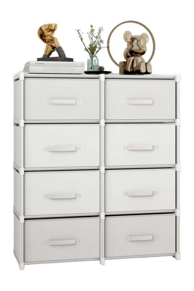 8-Drawer Fabric Dresser, Double-Row 5-Tier Storage Cabinet Organizer for Bedroom & Living Room, Sturdy Steel Frame with Easy-Pull Fabric Bins (White)