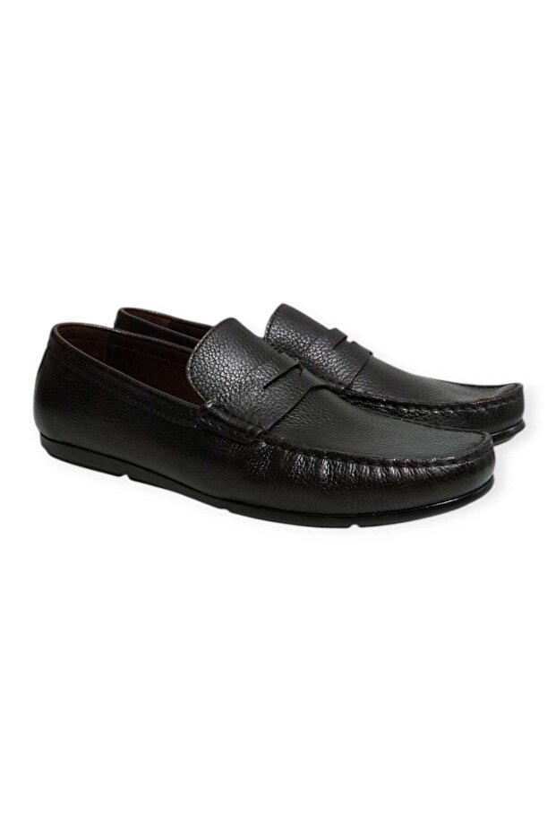 Brown Laceless Genuine Leather Men's Shoes