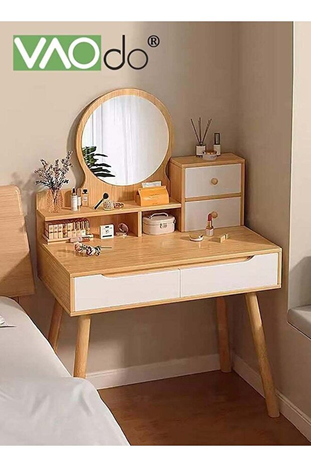 Makeup Vanity Table with Mirror and 4 Drawers, Bedroom Essential Dressing Table, Modern Vanity Desk, Minimalist Dressing Table for Bedroom Makeup Room and Small Spaces