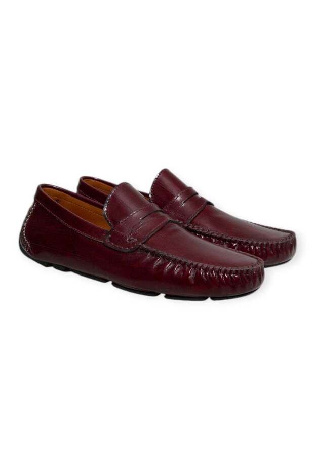 Burgundy Color Laceless Genuine Leather Men's Shoes
