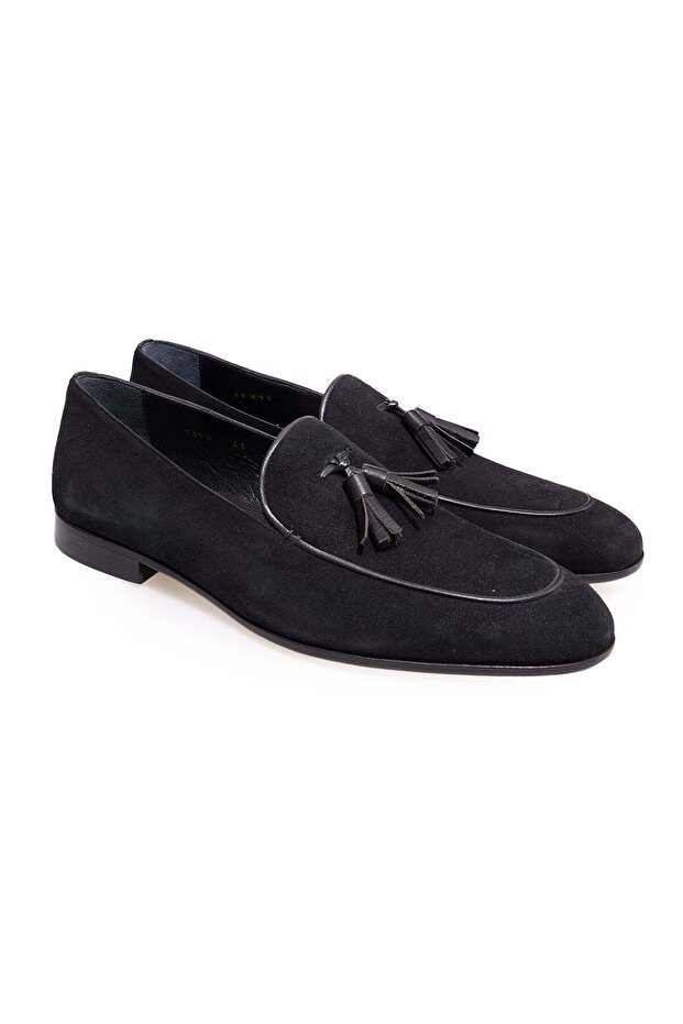 Black Color Laceless Genuine Leather Suede Leather Sole Men's Shoes