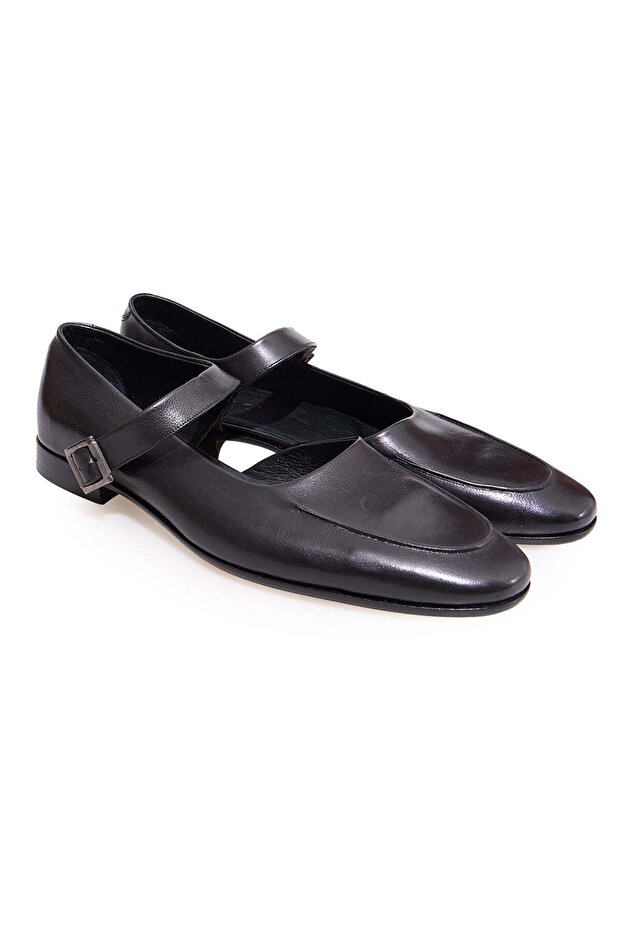 Black Color Laceless Genuine Leather Men's Shoes