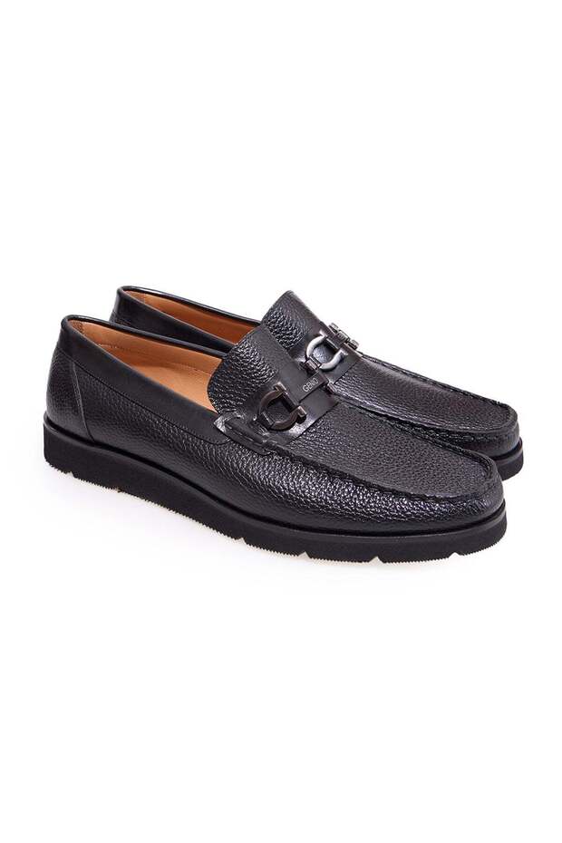 Black Color Laceless Genuine Leather Men's Shoes