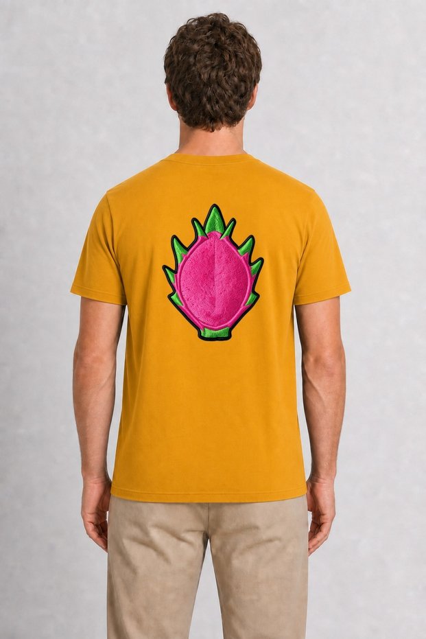 Unisex Brave Dragon Fruit Back Print T-Shirt - Yellow