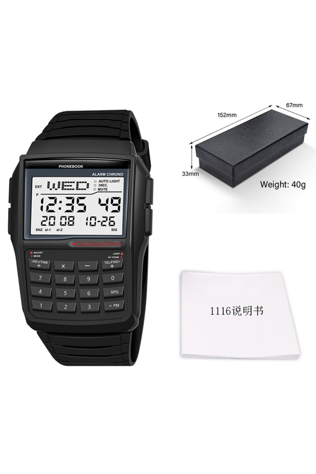 1116 Black Multifunctional Men's Calculator Watch Fashion Luxury LED Electronic Watch Digital Sports