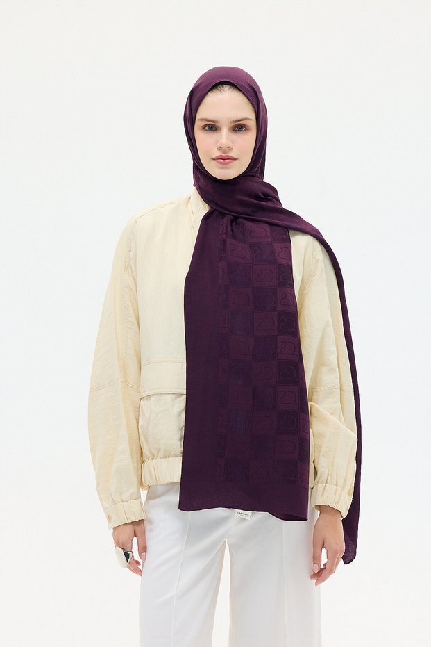 Naia Jacquard Shawl Monogram Pattern - Purple