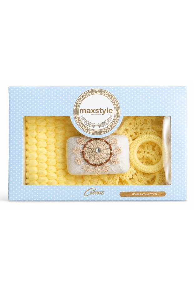 Hand-knitted loofah soap dish + soap
