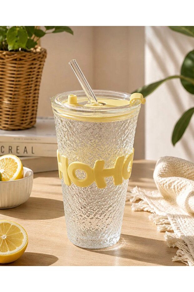 Glass Cup with Straw and Lid Removable Hohoho Silicone Case - Textured Glass Cold Drink Cup