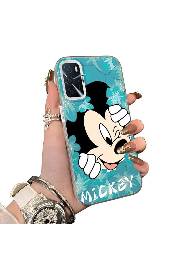 Oppo A54 4g Compatible Silicone Edge Hard Back Case Mickey Patterned Couple Phone Case