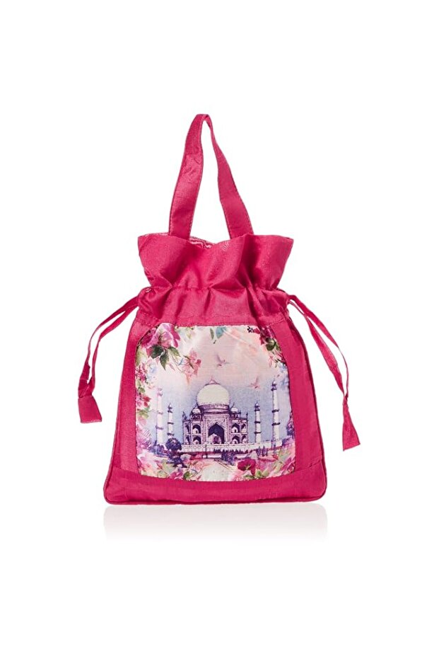 Swayam Faux Silk Draw String Closure Bag, Pink, Gut18