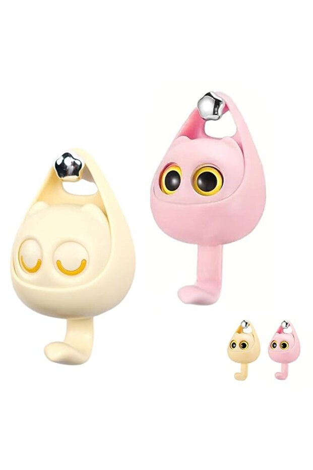 HANNEA® 2Pcs Cartoon Wall Hooks, Blinking Eyes Design, No-Drill Heavy Duty Wall Hanger Hook for Entryway, Bathroom, Kitchen Coat Key Holder, Dual Color
