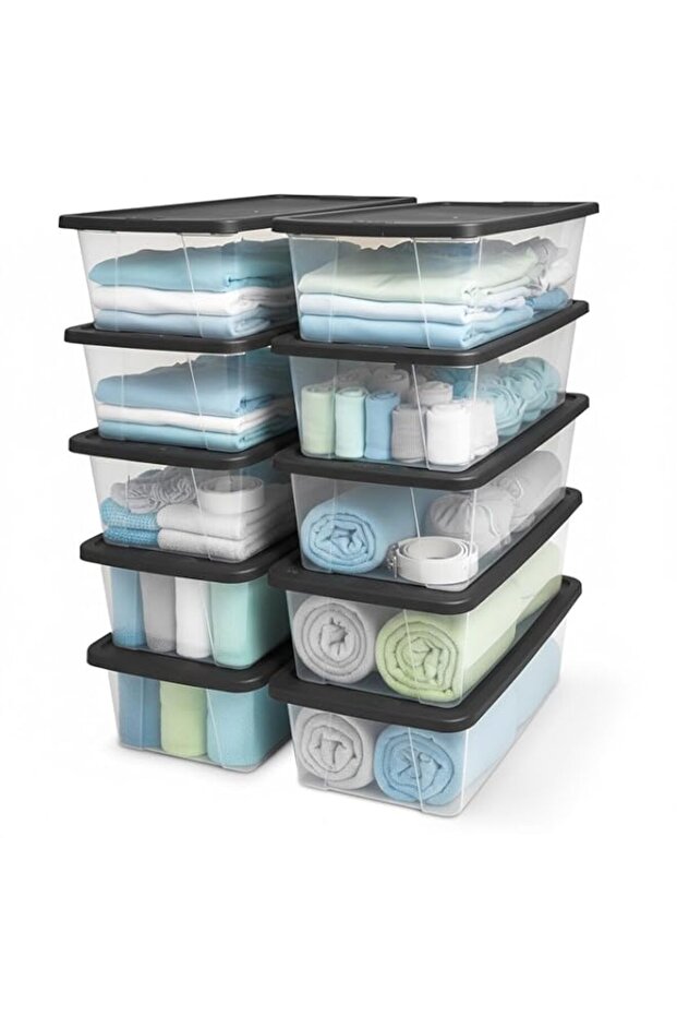 Homz Snaplock Stackable 6 Quart Clear Organizer Storage Container Bin with Tight Seal Gray Lid for Home Organization (10 Pack)