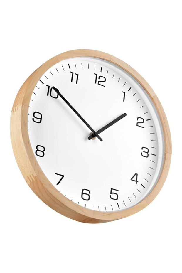 Wooden Wall Clock - Stylish, Modern, Simple, Wood Frame, Easy-to-Read, Silent, Circular, Continuous Second Hand, Interior, 30CM Diameter, Housewarming Gift, Natural, Modern