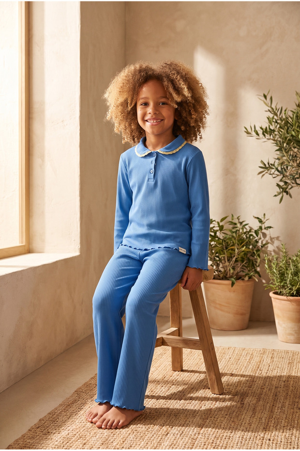 Girl's Blue Harmony Ribbed Pajama Set Blue
