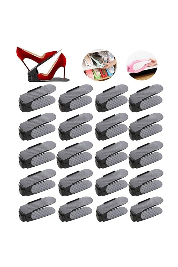 RISETEX HOMDECO Shoe Slots Organizer 20 Pack- Shoe Stacker - Increase Space by 200%,4 Levels Adjustable Double Layer Stack Shoe Rack,Storage Shoe Rack Holder for Closet Organization,Black