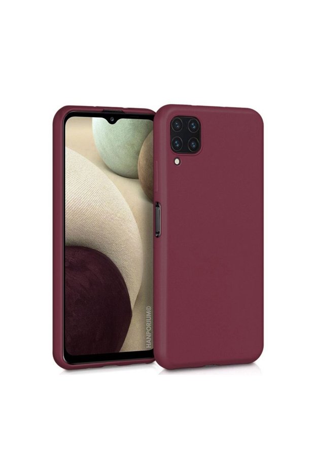 Samsung Galaxy A12 Compatible Silicone Case - Pastel Color Tone Flexible Cover with Camera Protection - Burgundy