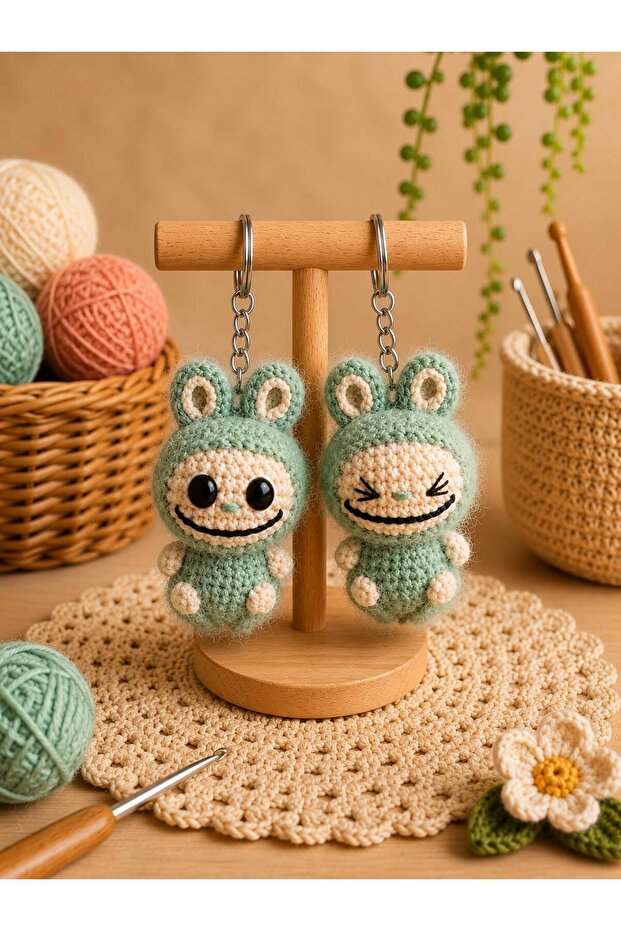 Amigurumi Knitted Keychain - Handmade Bag Accessory and Gift Labubu Set of 2