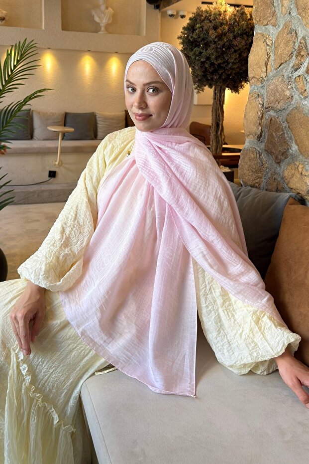 Line Gg Pattern Aura Cotton Jacquard Shawl Candy Pink