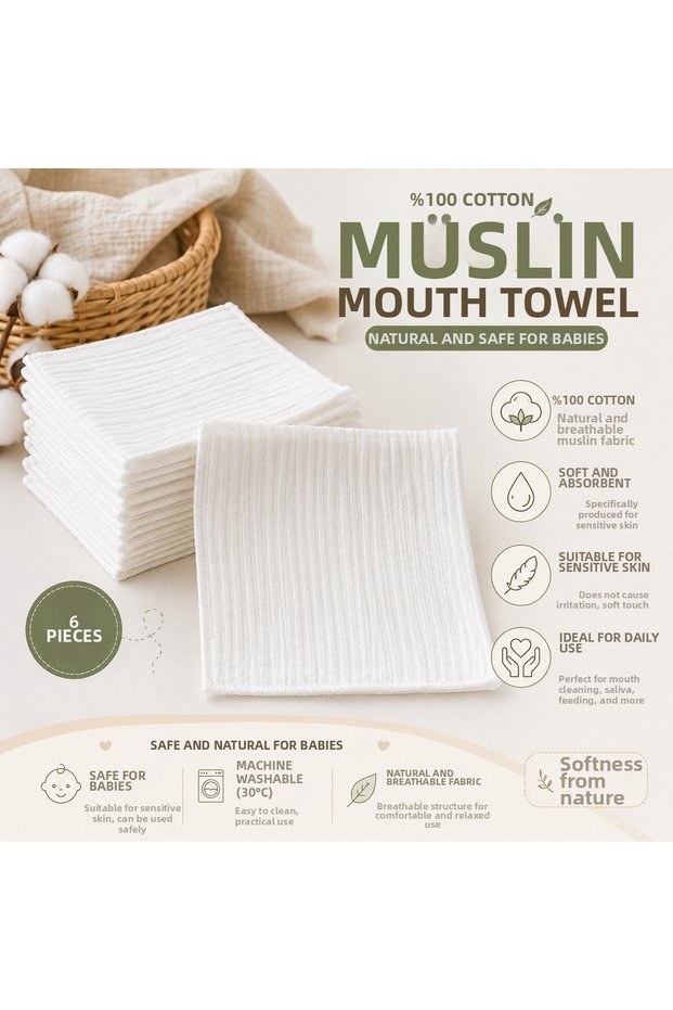 Muslin Mouth Wipes Set of 6 100% Cotton Soft Absorbent Newborn Baby Care Diapers