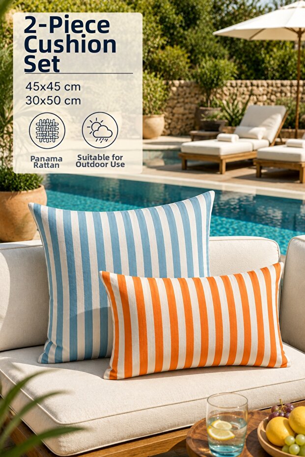 Turquoise Striped Double Throw Pillow Cover 30X50 45X45Cm