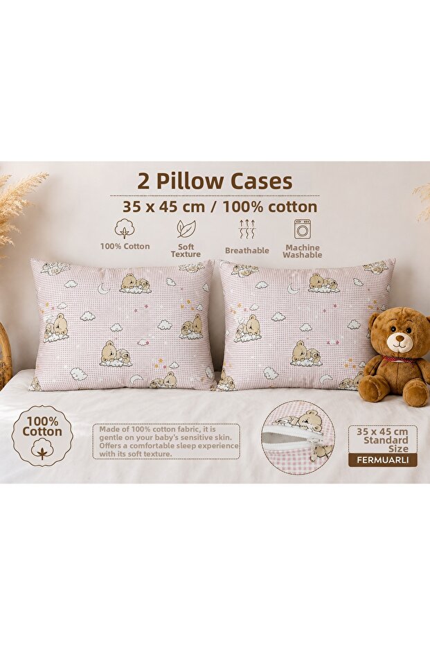 100% Cotton Zippered 2-Piece Baby Pillowcase (35cm X 45cm Dimensions) Different Colors Can Be Chosen