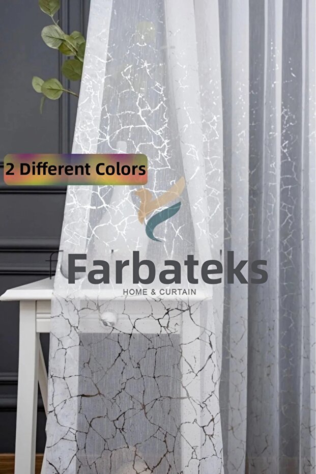 Silver Gray Silver Marble Glitter Glazed Foil Pattern Design 3 Layers Pleated Tulle Curtain