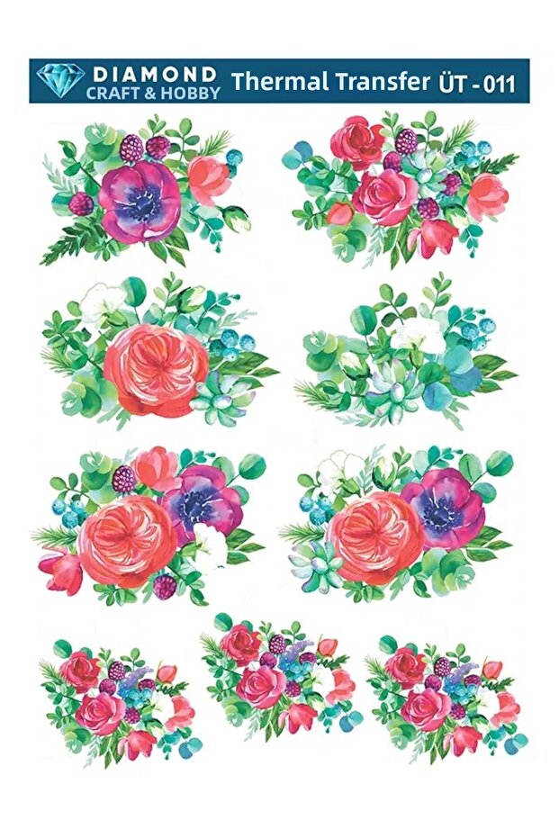 ورق نقل حراري مزخرف بالزهور والماس مقاس 25×35 سم طراز UTE011