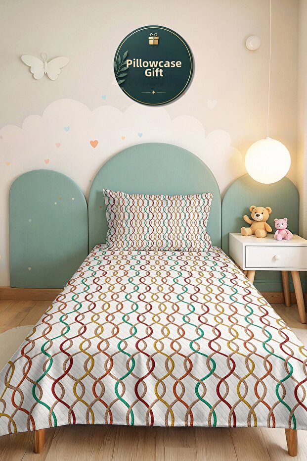 Geometric Modern Young Room Single Pique Set-Colorful Striped 160X220 cm Quilted Bedspread