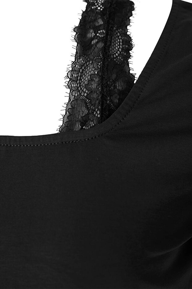 Siyah Dantel Detaylı Örme Büyük Beden Bluz TBBSS26AF00195 - 5