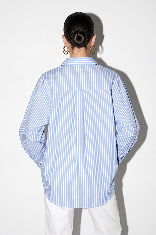 Açık Mavi Çizgili Oversize Gömlek TDRSS26GO00040 - 3