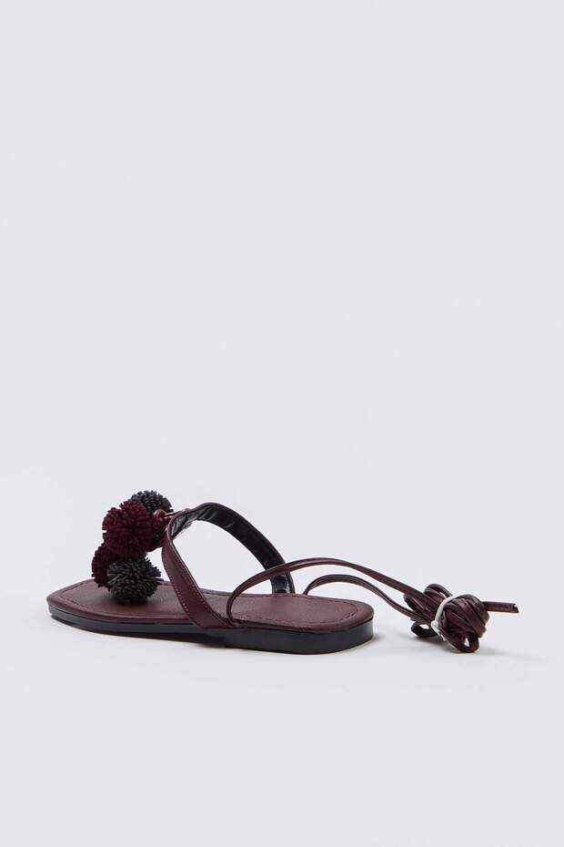 Bordo İp Bağlama Detaylı Kadın Sandalet TAKSS26SD00016 - 4