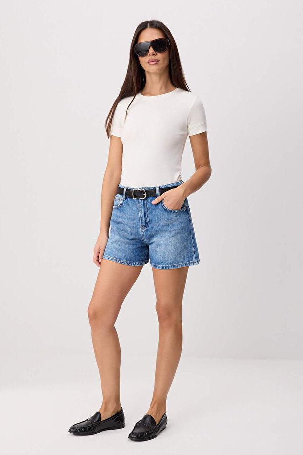 Mavi Yüksek Bel City Boy 100% Pamuk Denim Şort TWOSS26SR00261 - 1