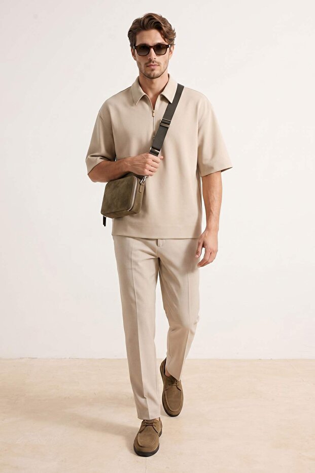 Bej Esnek Dayanıklı Kumaş Straight Erkek Pantolon TMNSS26PL00035