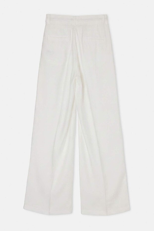 Ekru Dökümlü Pileli Geniş Paça Pantolon TWOSS26PL00231 - 3