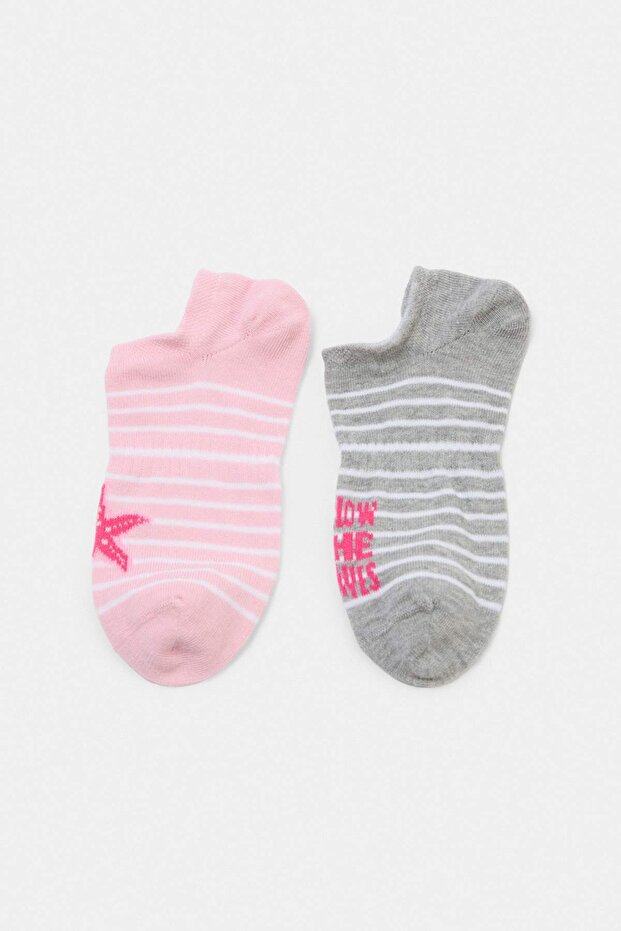 Gri-Pembe 2'li Çizgili Sneaker Çorap THMSS26CO00043 - 1