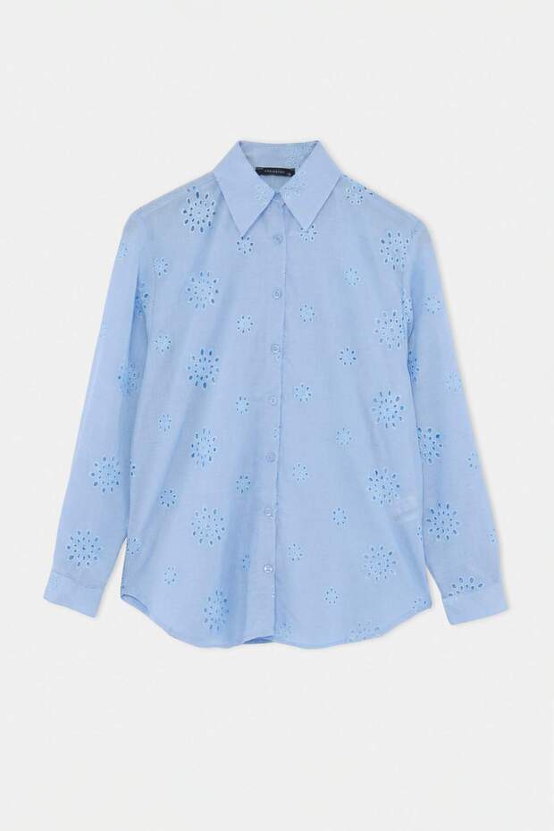 Mavi Oversize/Geniş Kesim Brode Gömlek TWOAW27GO00035 - 1