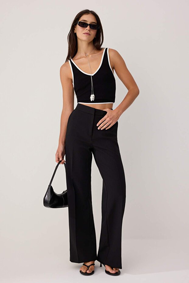Özel Koleksiyon Siyah Wide Leg/Geniş Paça Dokuma Pantolon TWOSS26PL00057