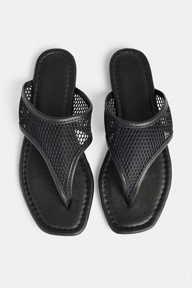 Black Mesh Women's Flip Flops Takss26Te00048