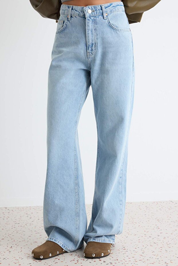 Açık Mavi Yüksek Bel Wide Leg Geniş Paça %100 Pamuk Non-Stretch Jeans TWOSS25JE00132 - 3