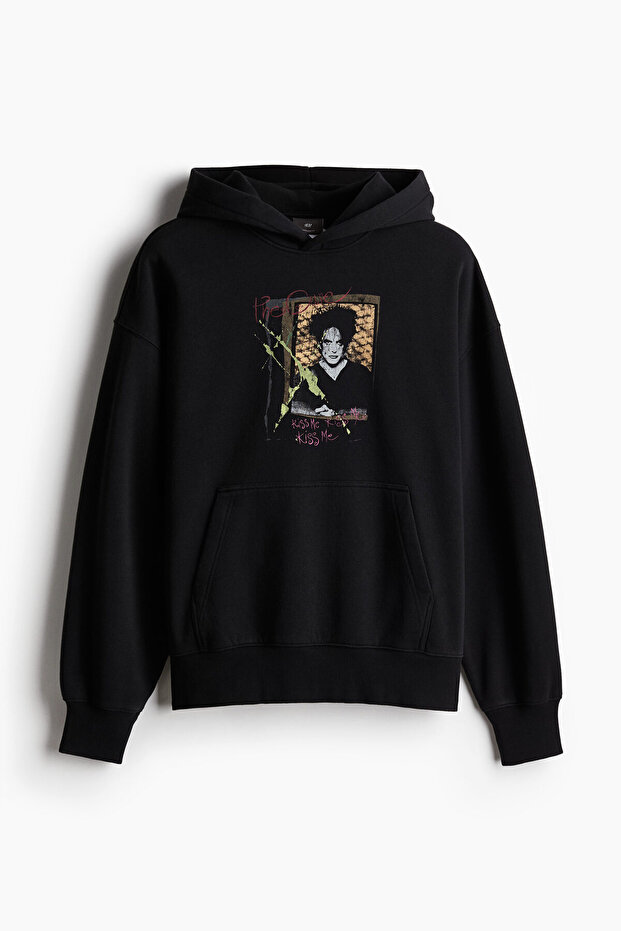 Oversized Fit Kapüşonlu ve Baskılı Üst