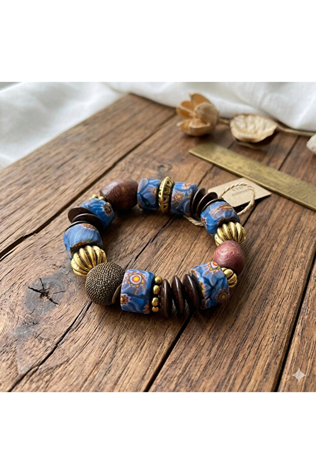 Handmade Blue and Brown Women's Bracelet