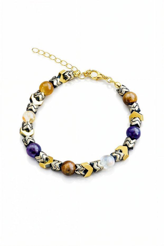 Real Natural Stone Citrine Tiger Eye Amethyst Hematite Stone Bracelet, Healing Bracelet, Love Abundance Blessings
