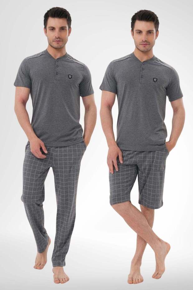 Mecit 2980 Smoked Large Size 3 Piece Men's Shorts Pajama Set