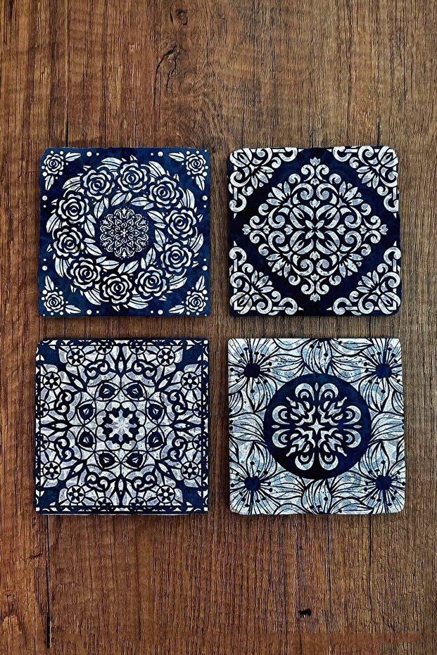 Natural Stone Coasters Tile Pattern 10x10cm Stone Coasters Set of 4