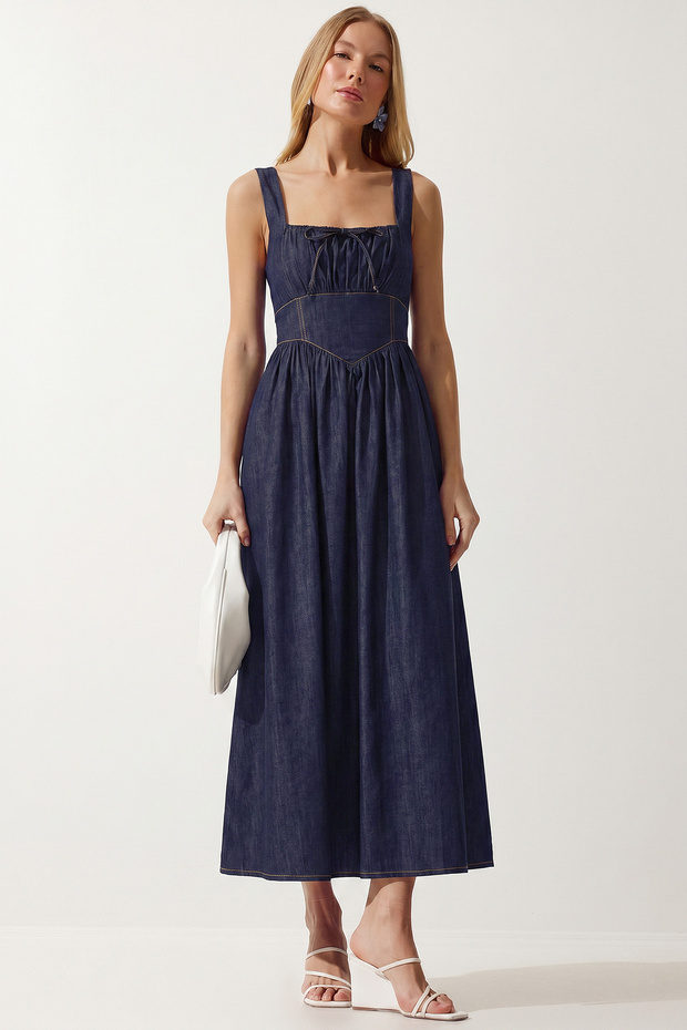 Corset Look Summer Tencel Dress Lub0337 Dark Blue