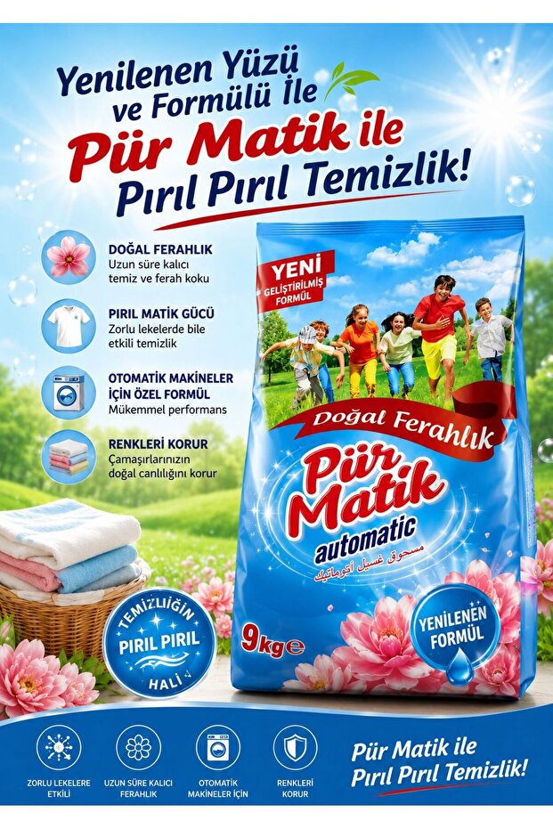 Mis Pür Matik Yenilenen Yüzü Ve Yeni Formulü İle Renkliler & Beyazlar Çamaşır Deterjanı 9 Kg